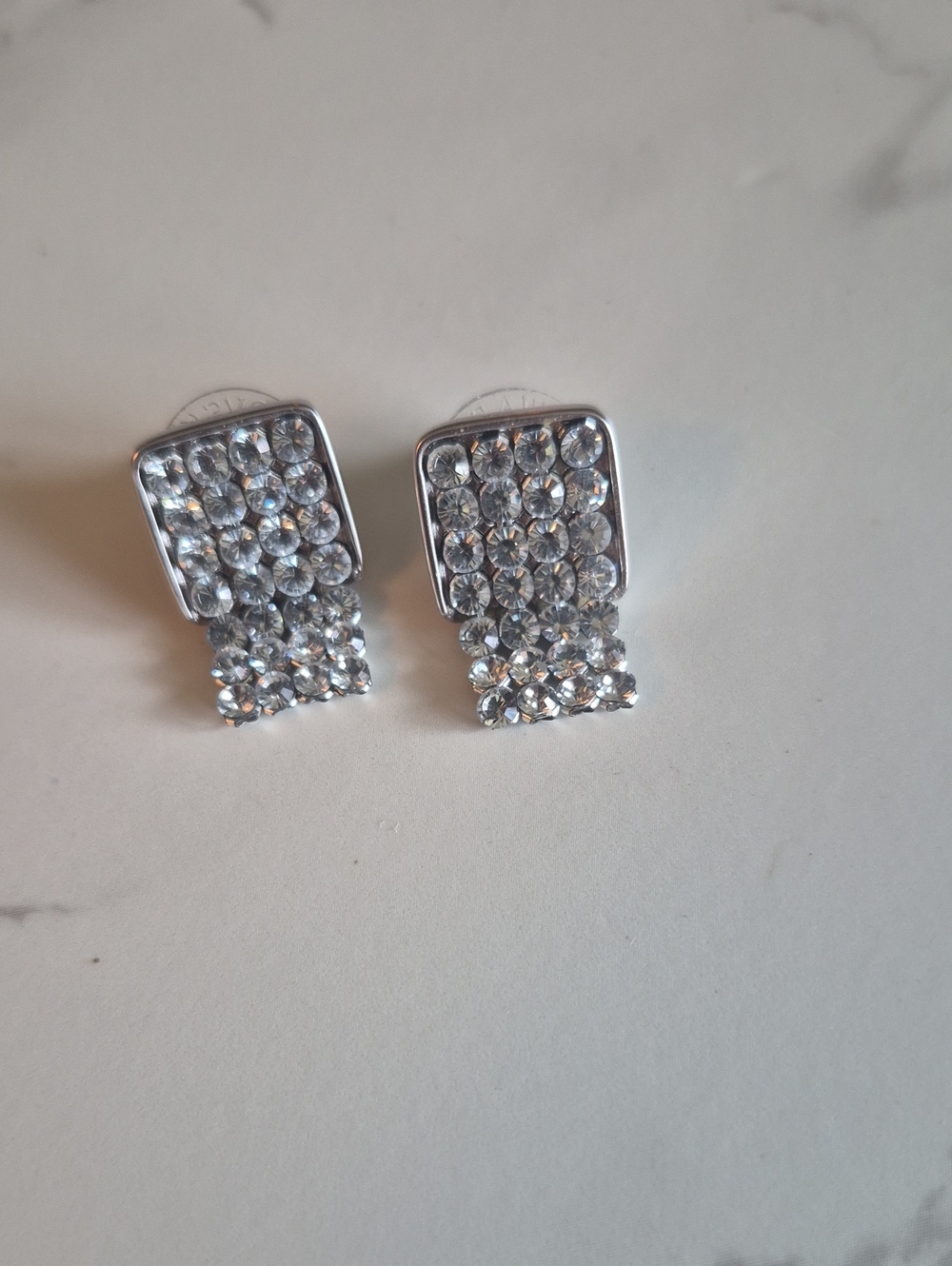 Vintage Swarovski Swan Signed Crystal Pavé Grid Drop Statement Earrings Silver